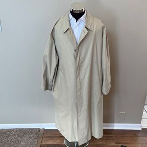 Paul Stuart mens L Large khaki tan cotton blend lightweight rain overcoat EUC